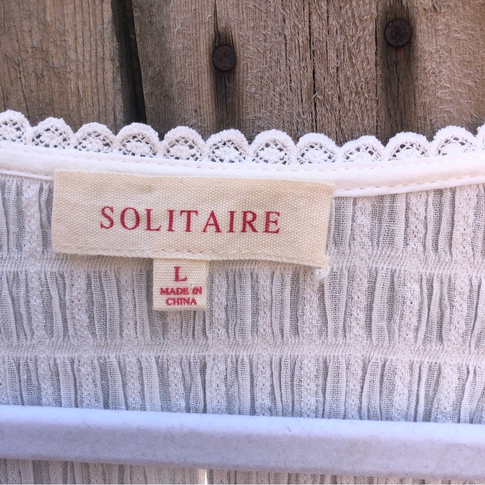 Solitaire white cotton baby doll style top smocked embroidered size L EUC - Picture 5 of 9